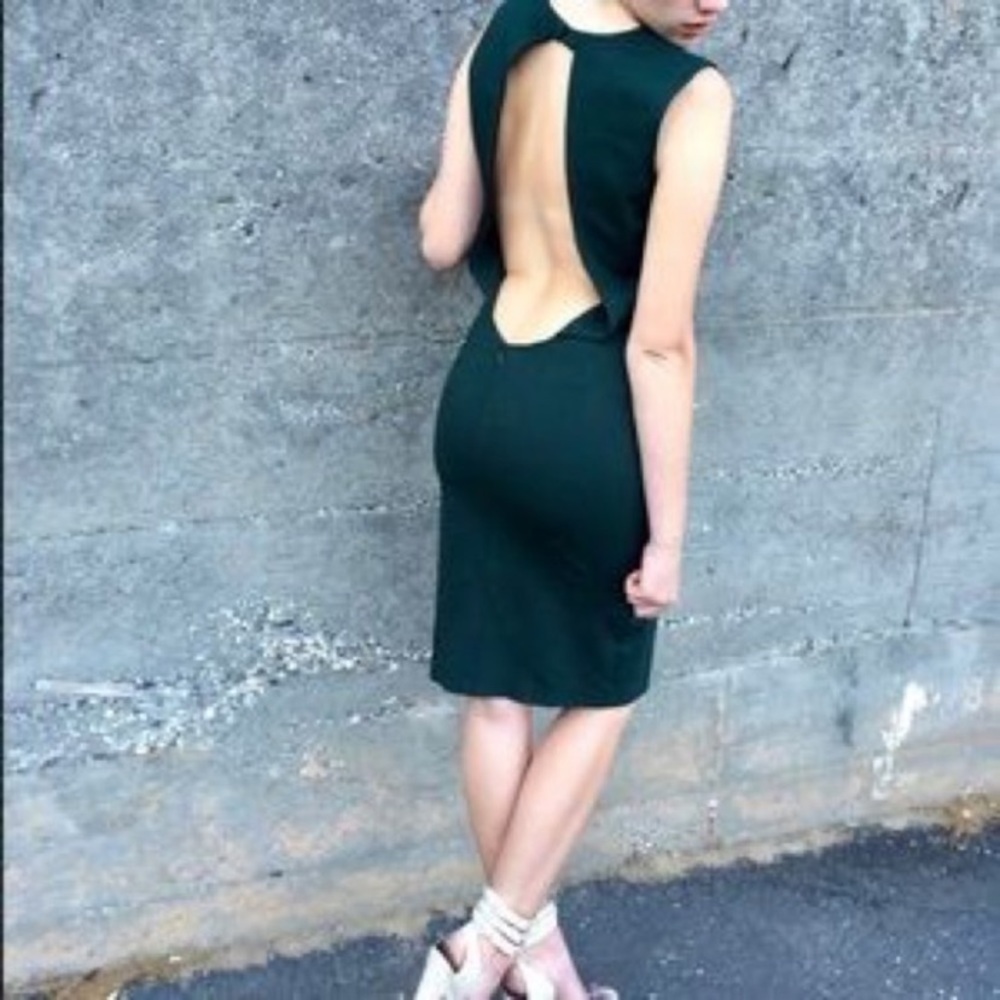 Monika Chiang Green Bodycon Dress Plunge Neckline Sleeveless